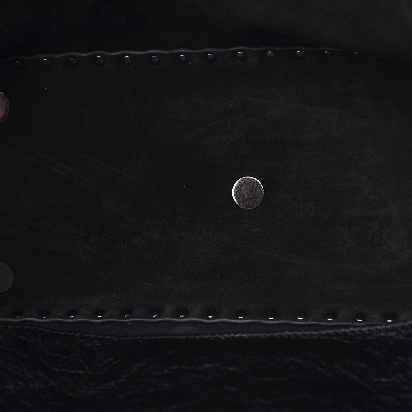 Craquele Calfskin Star Studded Medium Rockstud Tote Black