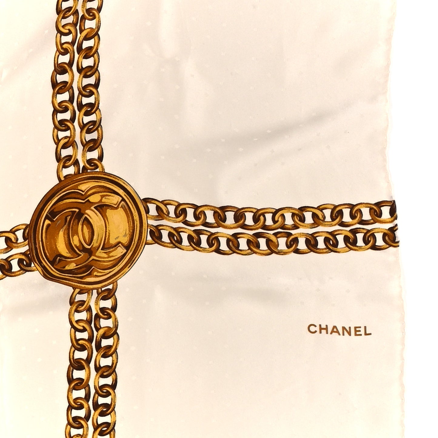 Silk CC Chain Square Scarf White Gold