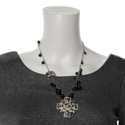 Chanel Maltese Cross Crystal CC Bead Necklace Silver 2 of 5