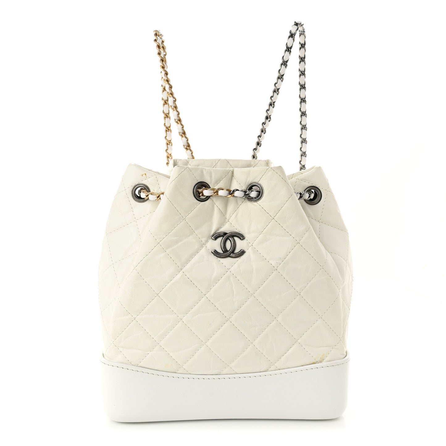 Aged Calfskin Quilted Small Gabrielle Backpack White