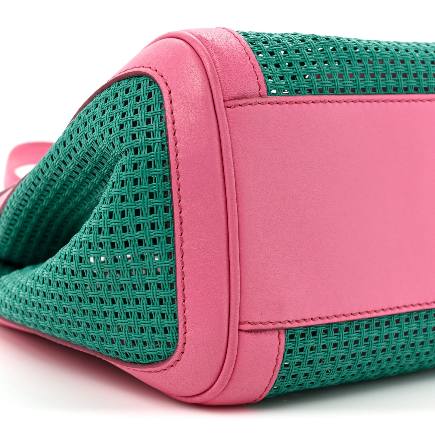 Woven Raffia Calfskin Large Miss Sicily Satchel Green Pink