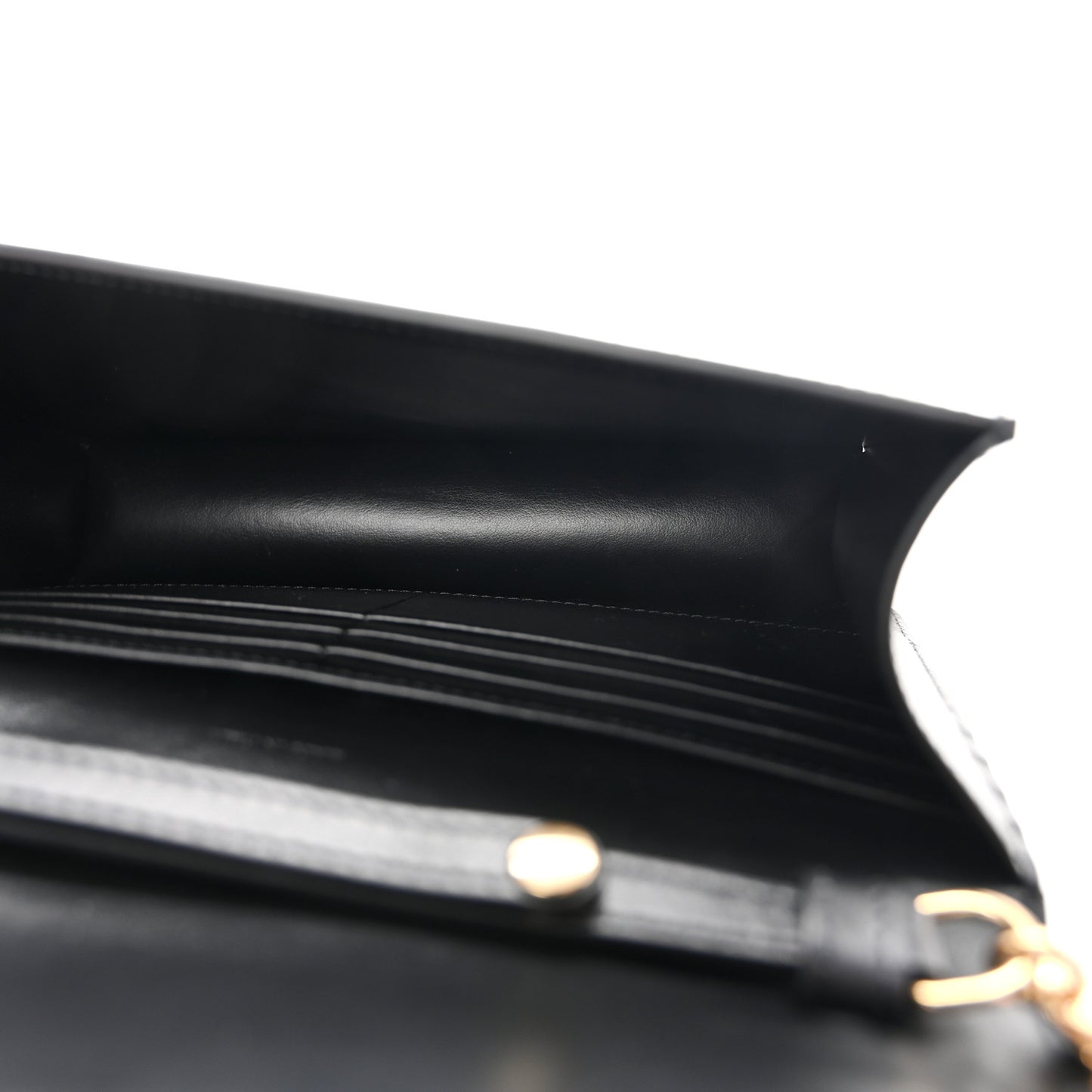Shiny Calfskin Triomphe Margo Wallet on Chain Black