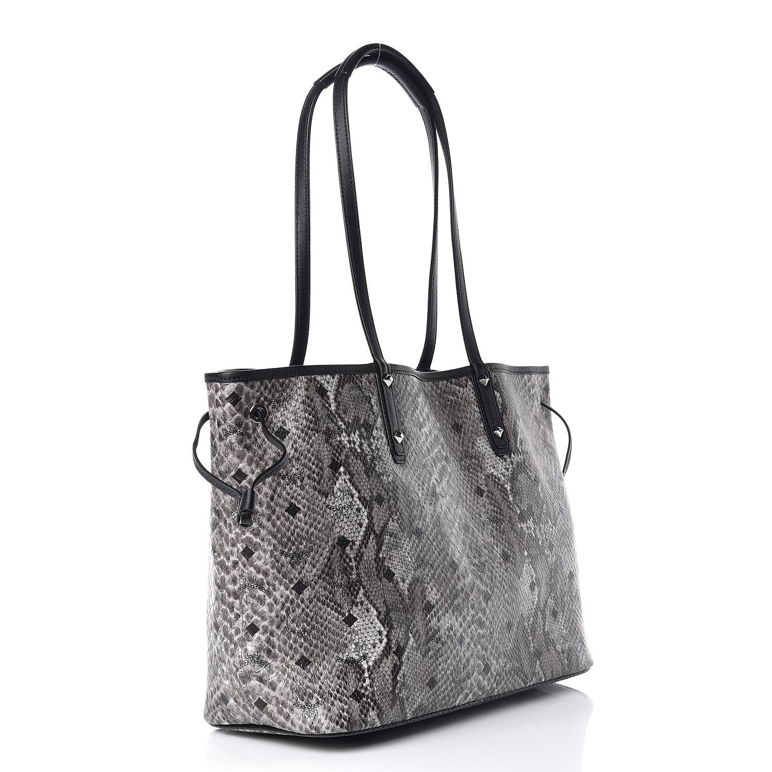 MCM Visetos Snakeskin Embossed Medium Shopper Tote Grey 3 of 16