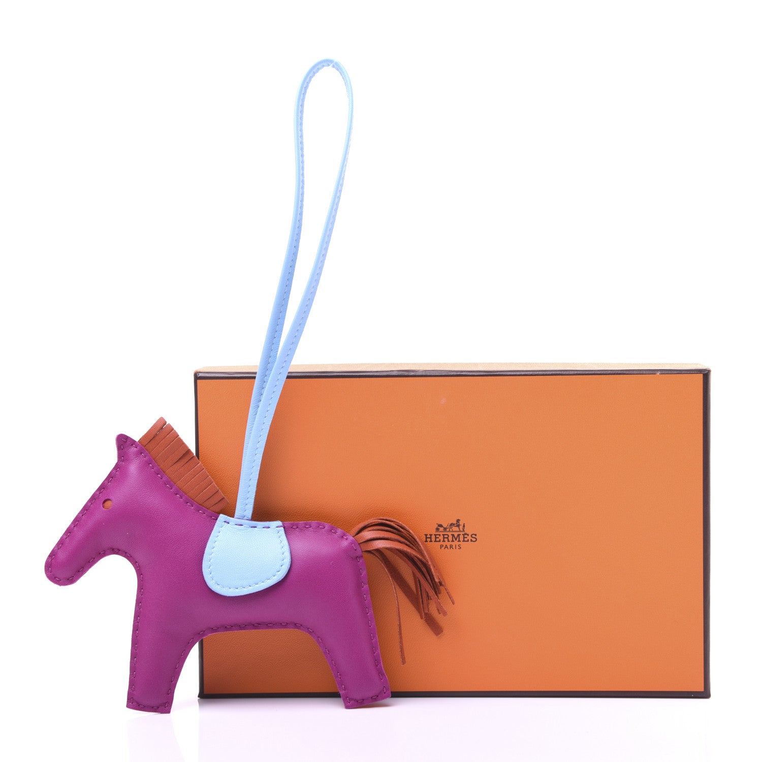 Hermes Milo Lambskin Grigri Rodeo Horse Bag Charm MM Rose Pourpre Cornaline Celeste 4 of 4