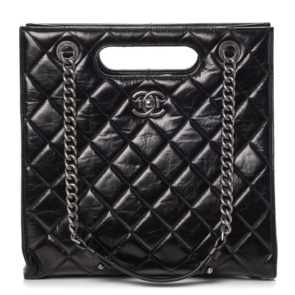 Chanel Glazed Calfskin Quilted Small Perfect Edge Shopping Tote Black 1 of 9