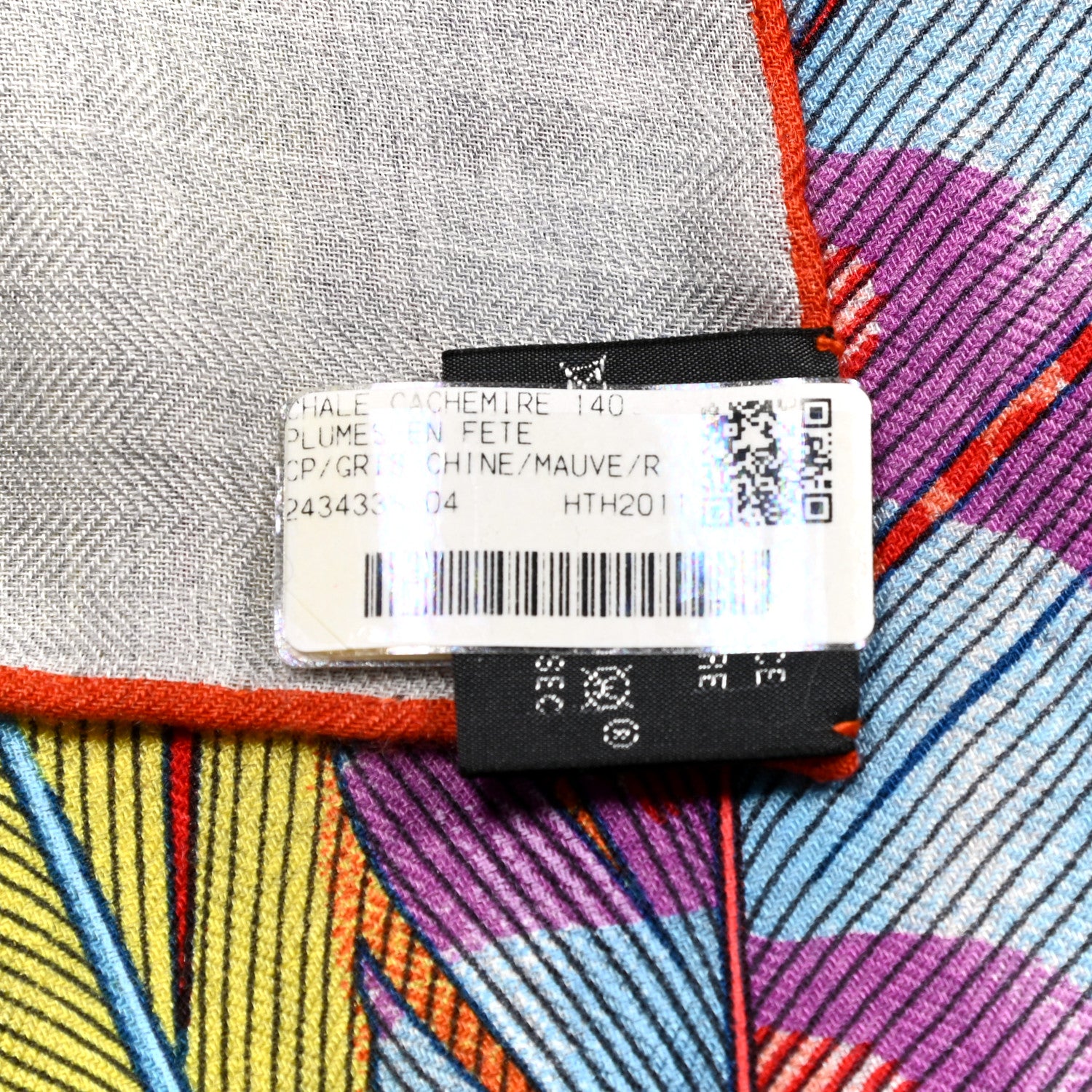 Hermes Cashmere Silk Plumes En Fete Shawl 140 Gris Chine Mauve 6 of 6