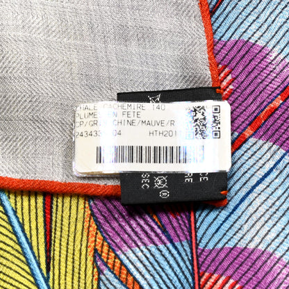 Hermes Cashmere Silk Plumes En Fete Shawl 140 Gris Chine Mauve 6 of 6