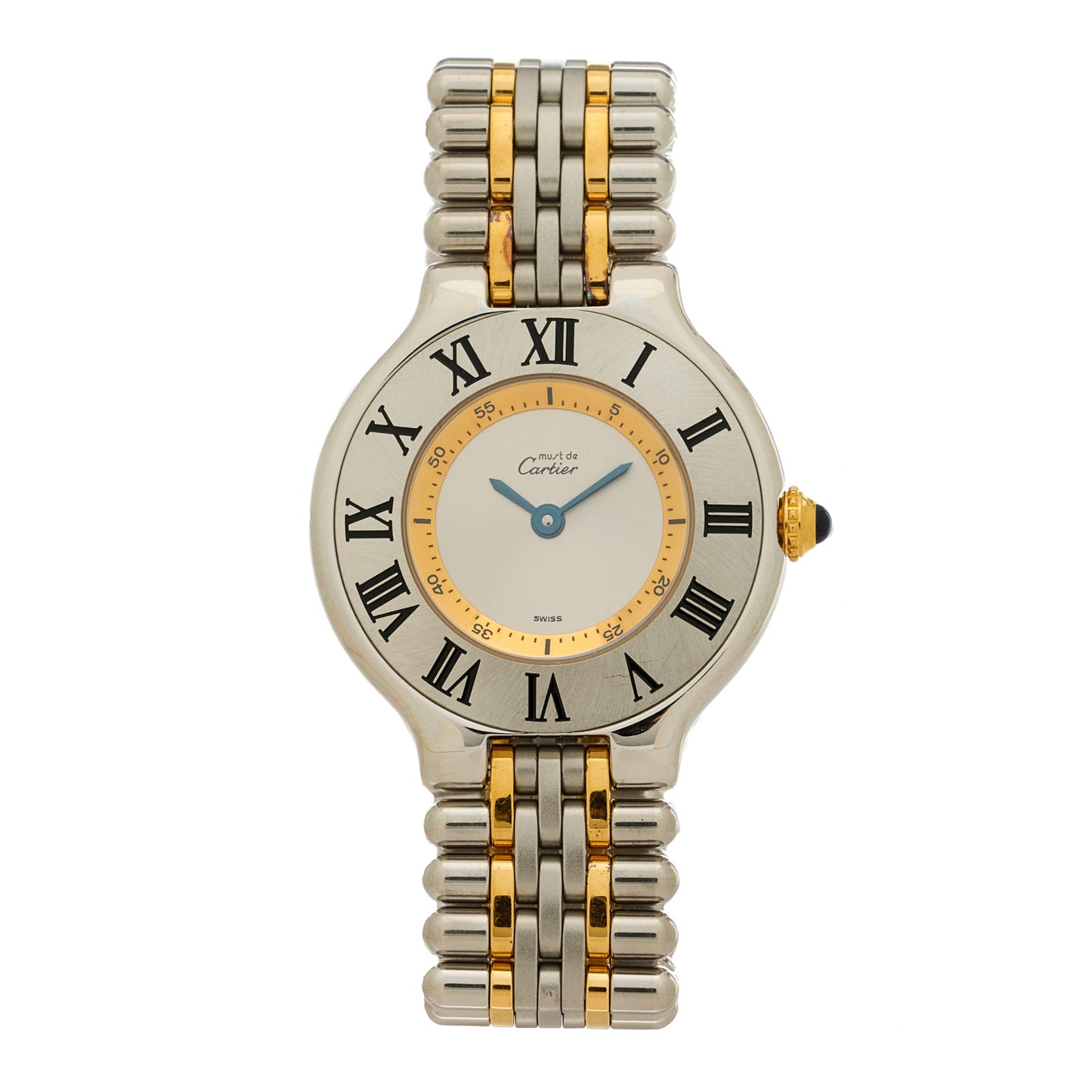 Stainless Steel 18K Yellow Gold 28mm Must De 21 Bullet Link Quartz Watch