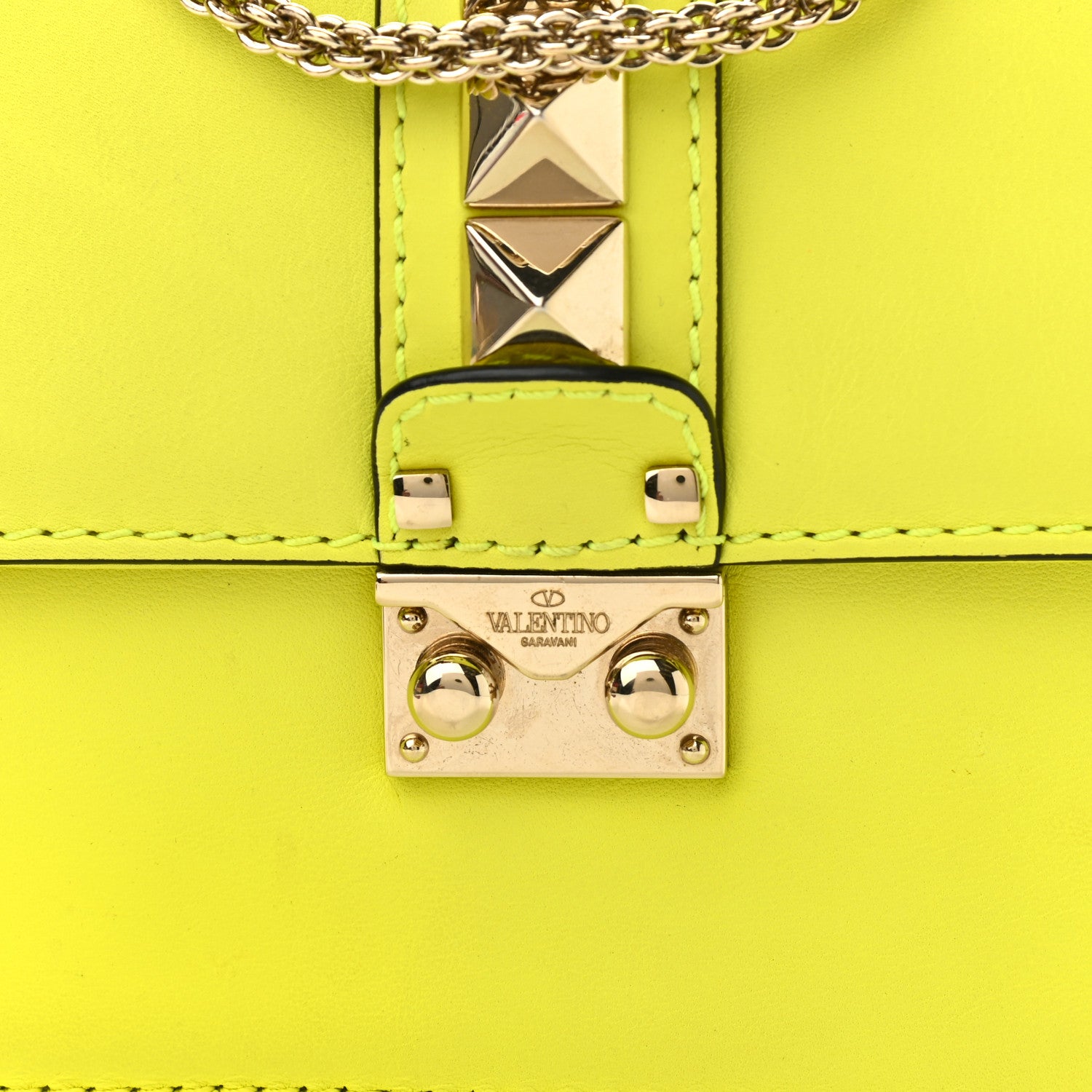 Valentino Garavani Vitello Small Glam Lock Rockstud Flap Neon Yellow 7 of 16