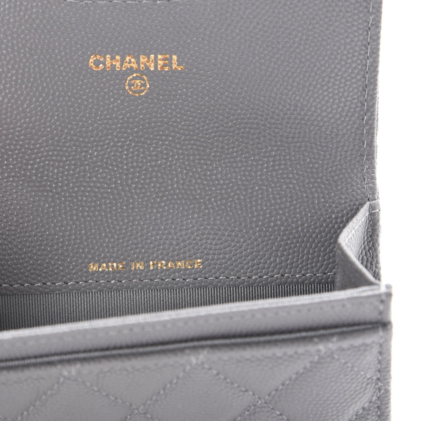 Caviar Quilted Flap Card Holder Wallet Dark Grey