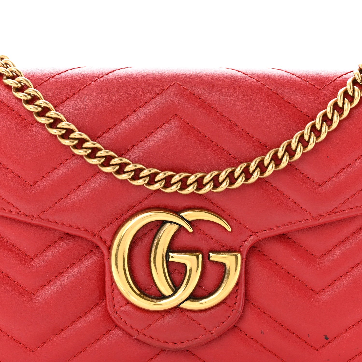 Gucci Calfskin Matelasse Mini GG Marmont Chain Wallet Hibiscus Red 8 of 12