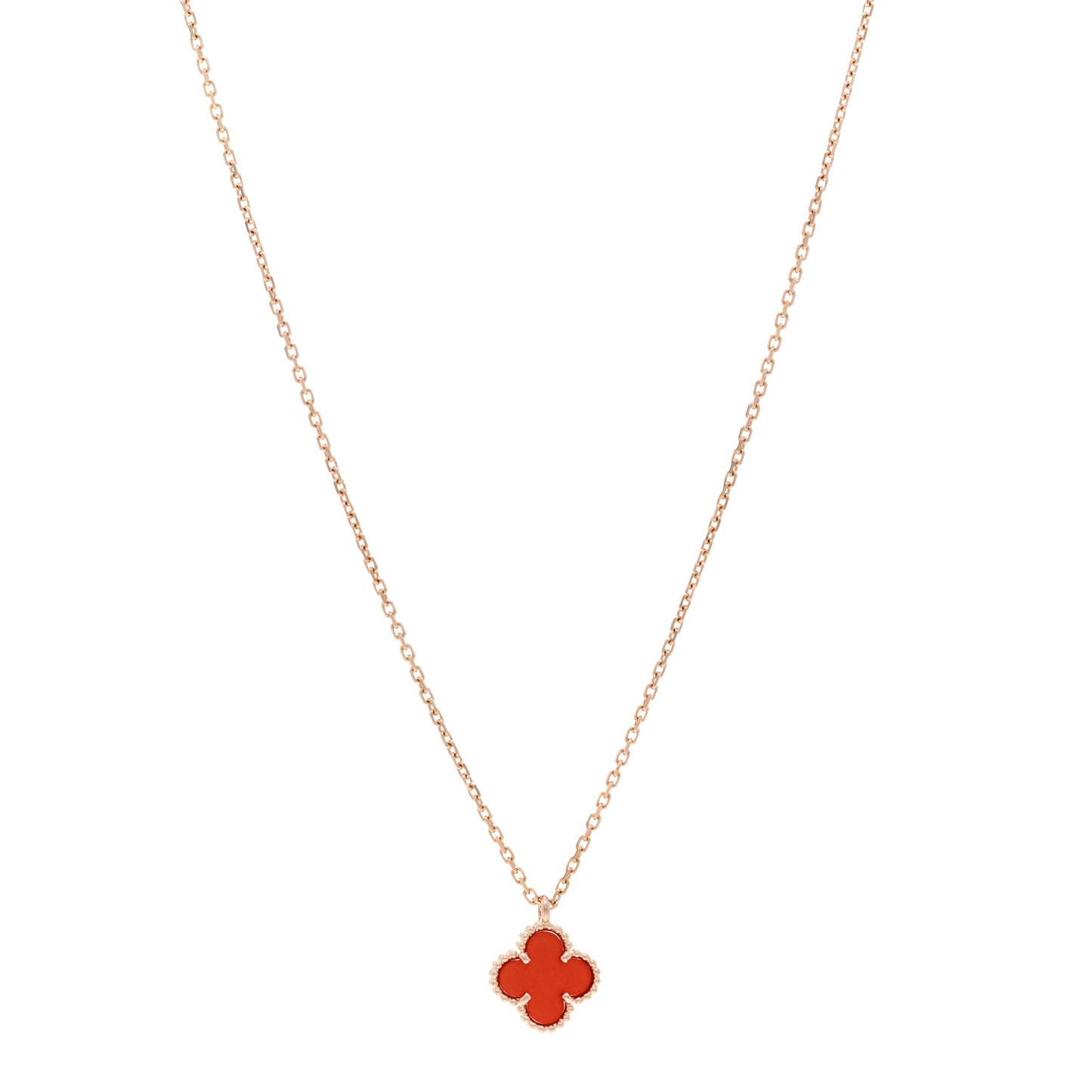 18K Rose Gold Carnelian Sweet Alhambra Pendant Necklace