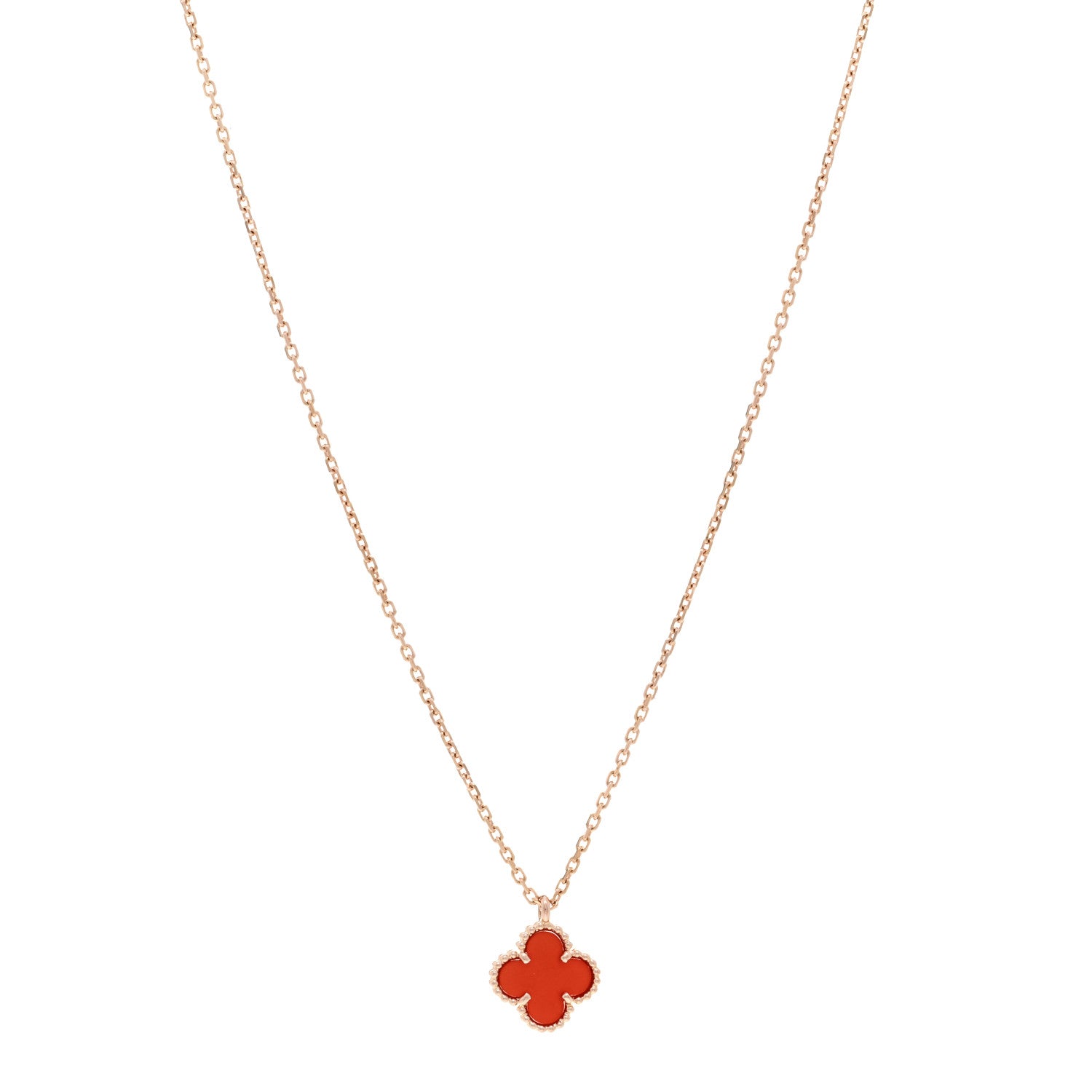 Van Cleef & Arpels 18K Rose Gold Carnelian Sweet Alhambra Pendant Necklace 1 of 5