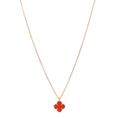 Van Cleef & Arpels 18K Rose Gold Carnelian Sweet Alhambra Pendant Necklace 1 of 5