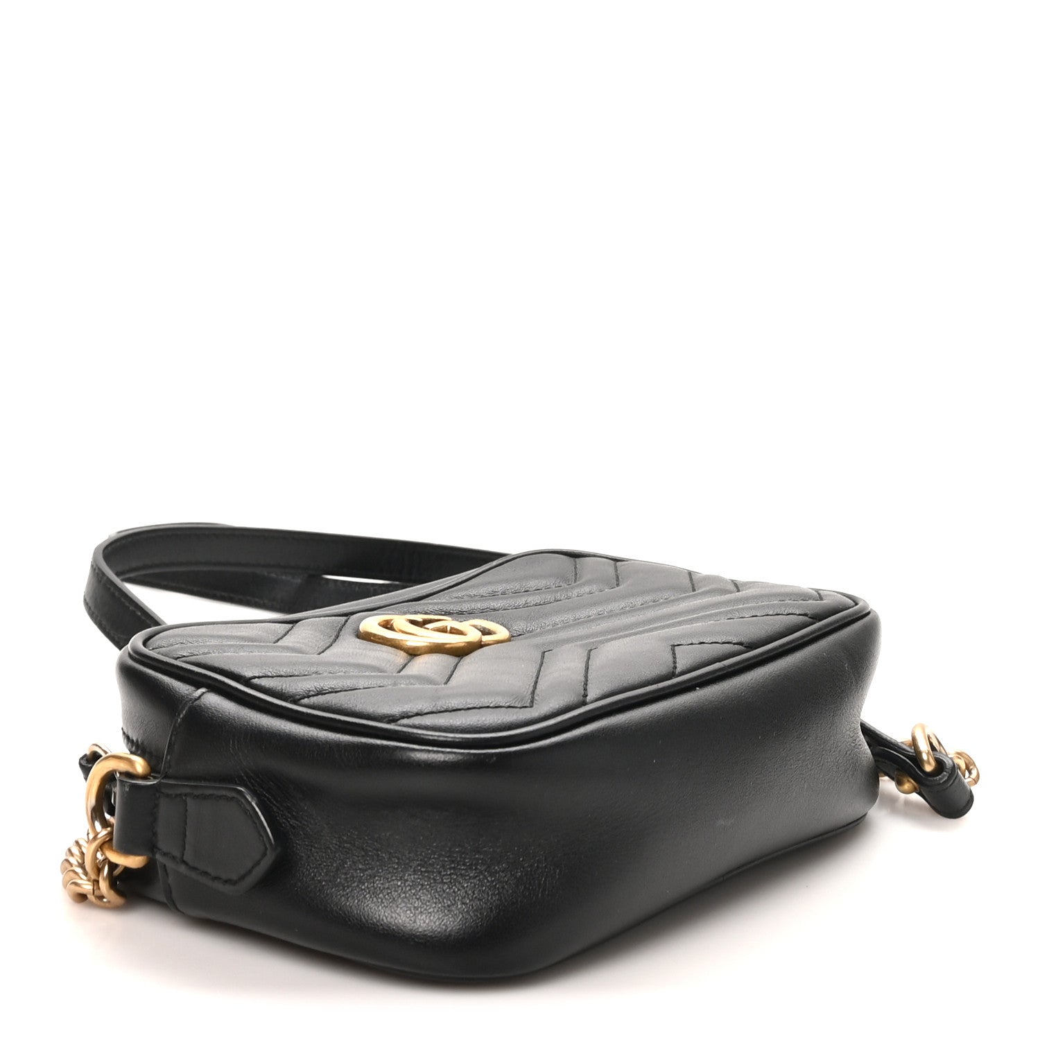 Gucci Calfskin Matelasse Mini GG Marmont Chain Shoulder Bag Black 4 of 10