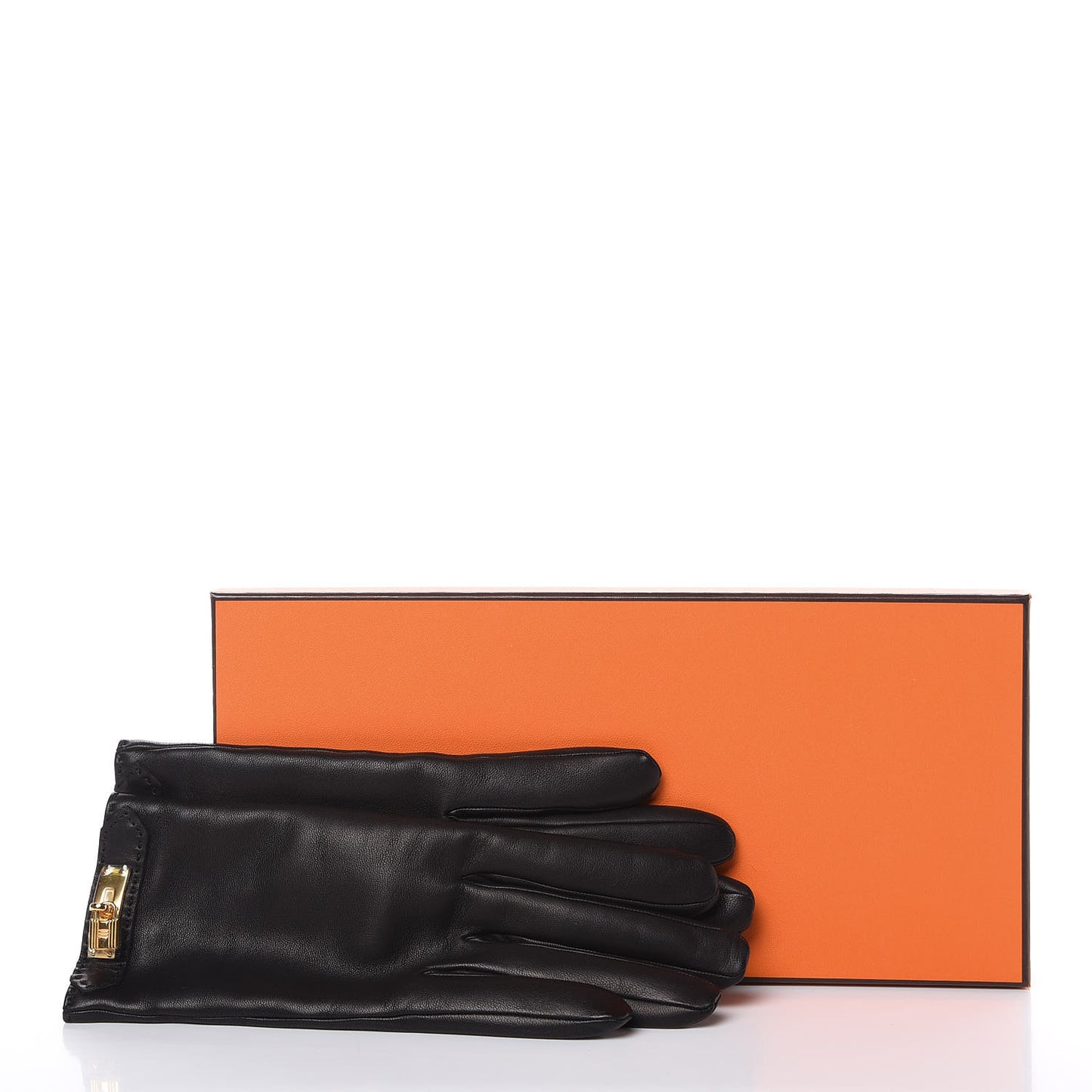 Lambskin Soya Kelly Lock Gloves 8 Black