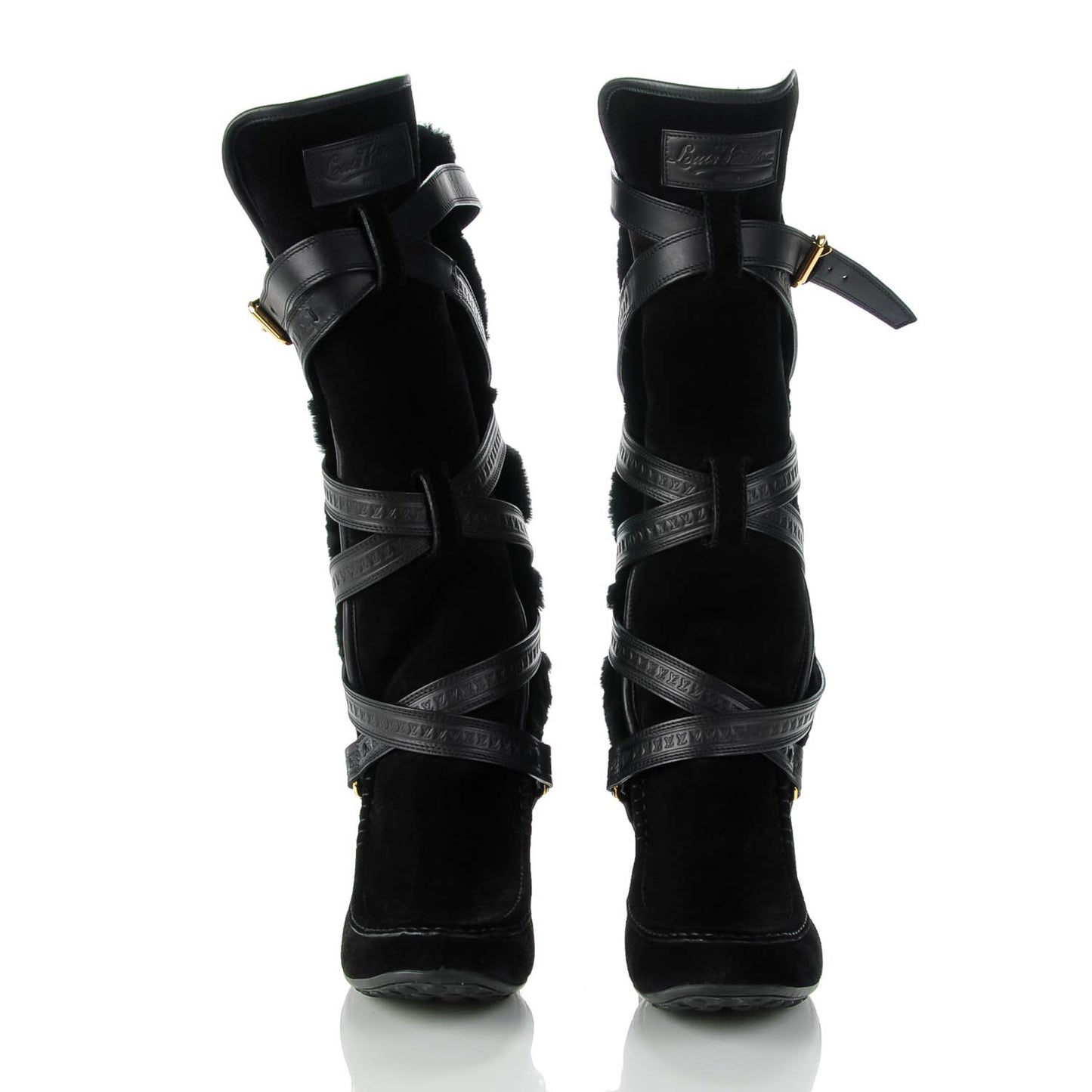 Suede Shearling High Boots 39 Black