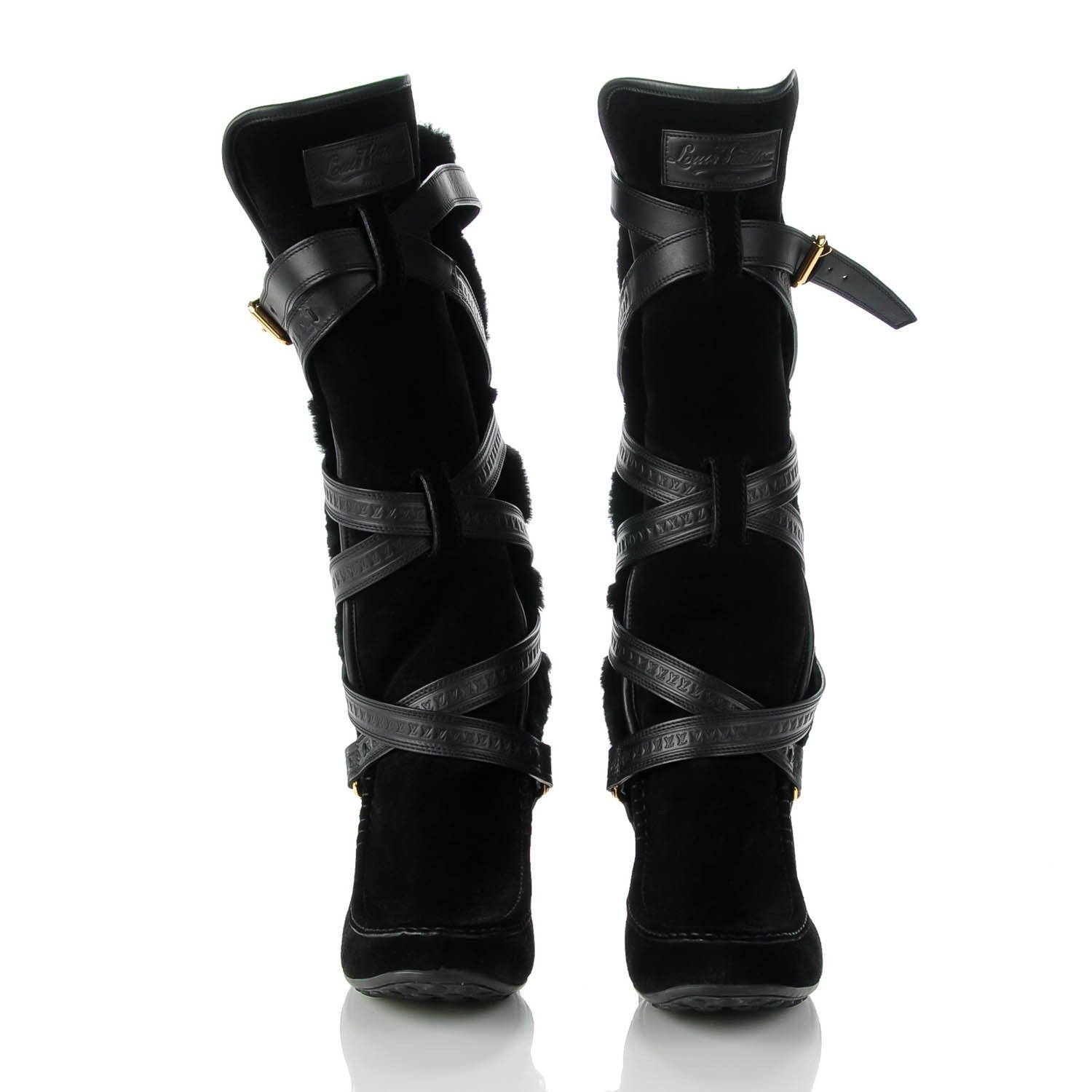 Louis Vuitton Suede Shearling High Boots 39 Black 2 of 6