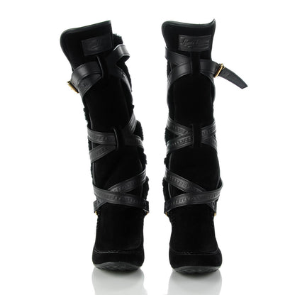 Louis Vuitton Suede Shearling High Boots 39 Black 2 of 6
