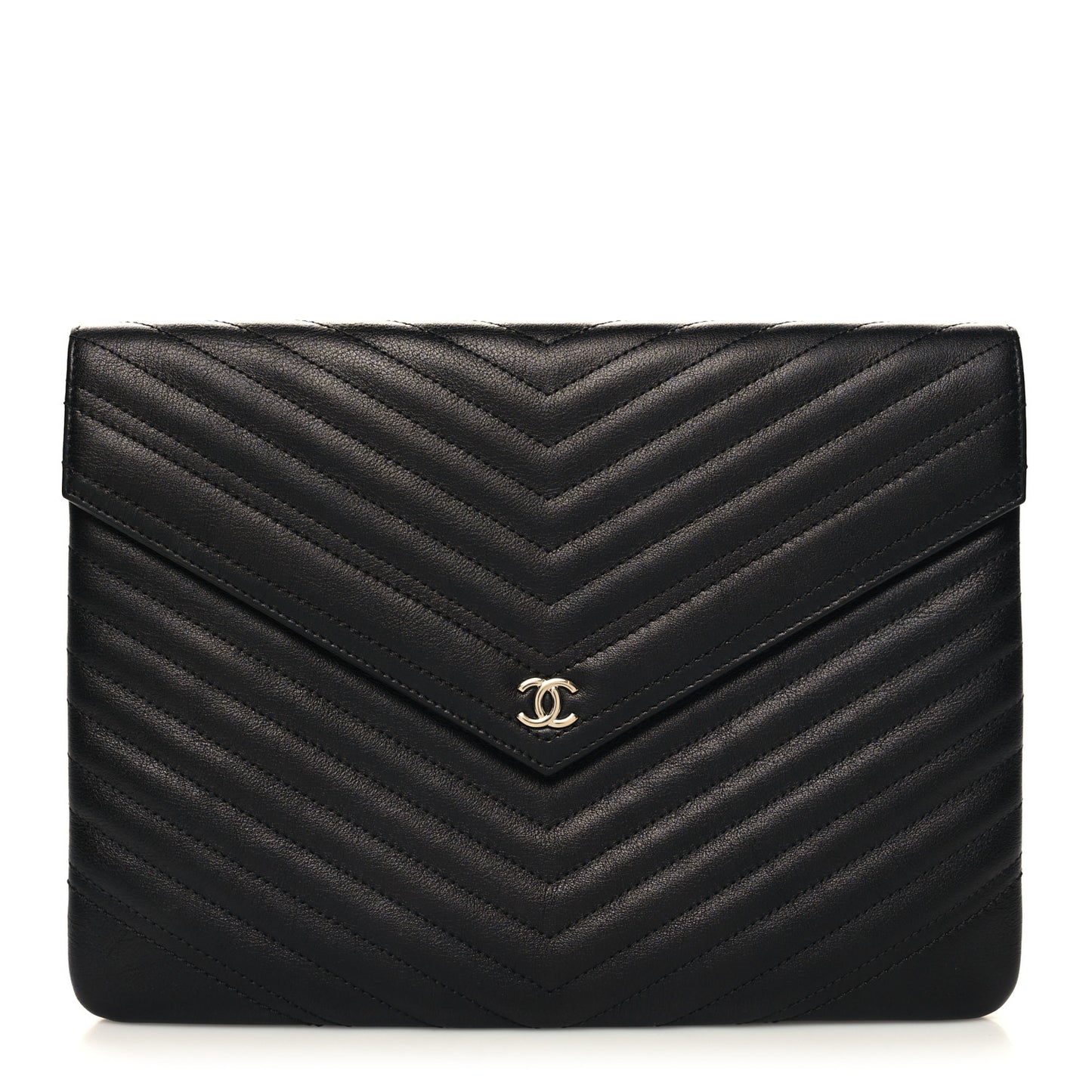 Calfskin Chevron Quilted Small Envelope Clutch Black