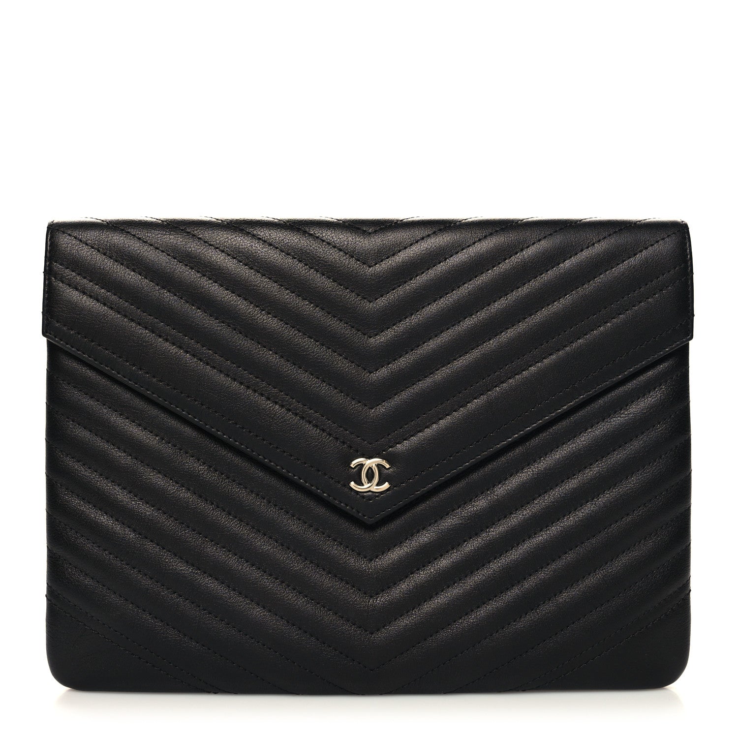 Chanel Calfskin Chevron Quilted Small Envelope Clutch Black 1 of 11