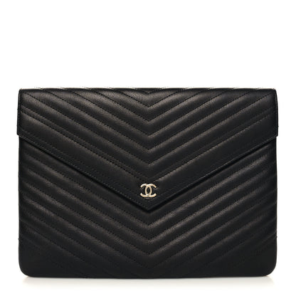 Chanel Calfskin Chevron Quilted Small Envelope Clutch Black 1 of 11