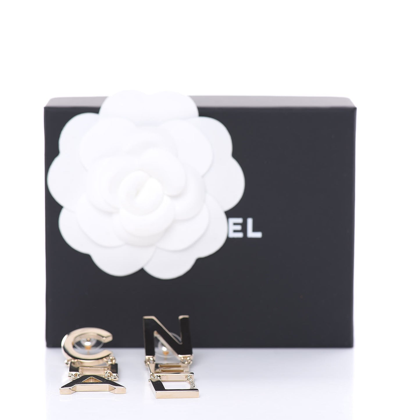 Metal Cha-Nel Logo Drop Earrings Gold