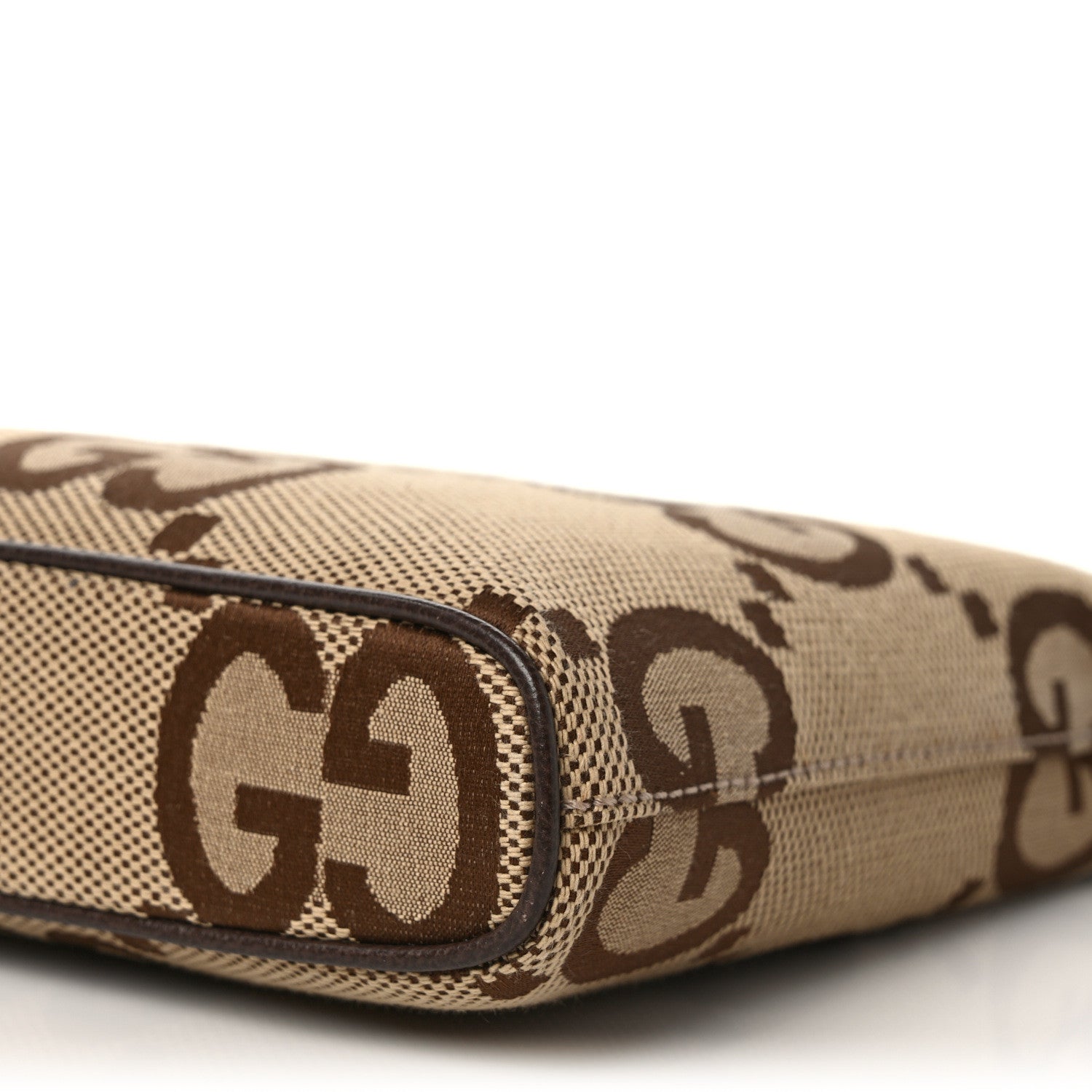 Gucci Monogram Jumbo GG Textured Dollar Calfskin Web Wristlet Messenger Bag Camel Ebony New Acero 8 of 8