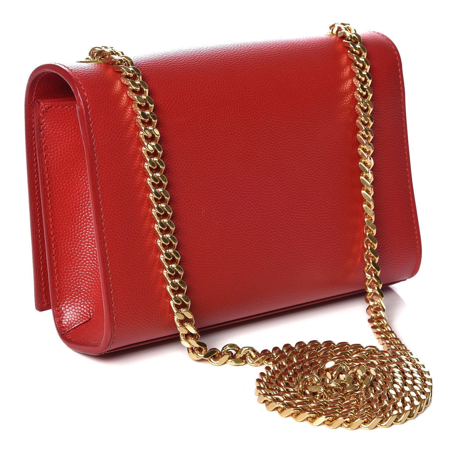 Saint Laurent Grain De Poudre Small Monogram Kate Satchel Red 2 of 9
