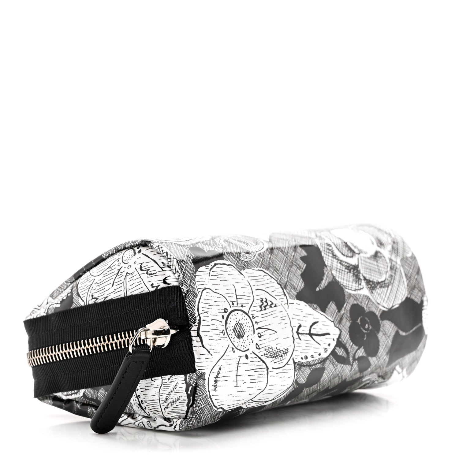 Chanel Coated Canvas Lambskin Camellia Cosmetic Pouch Black White 5 of 9