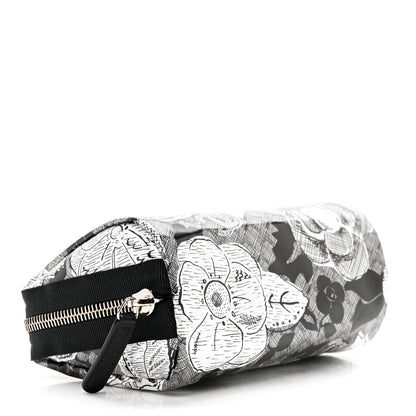 Chanel Coated Canvas Lambskin Camellia Cosmetic Pouch Black White 5 of 9
