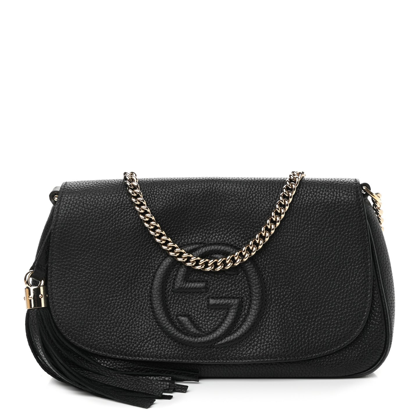 Pebbled Calfskin Medium Soho Flap Crossbody Black
