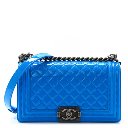 Chanel Patent Calfskin Quilted Medium Boy Flap Blue 1 of 10