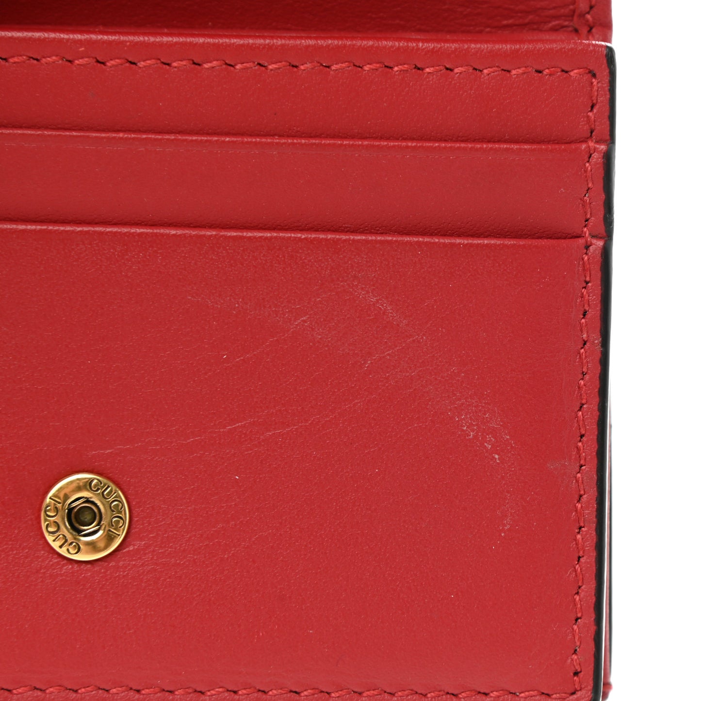 GG Supreme Monogram Cherry Embellished Card Case Wallet Hibiscus Red