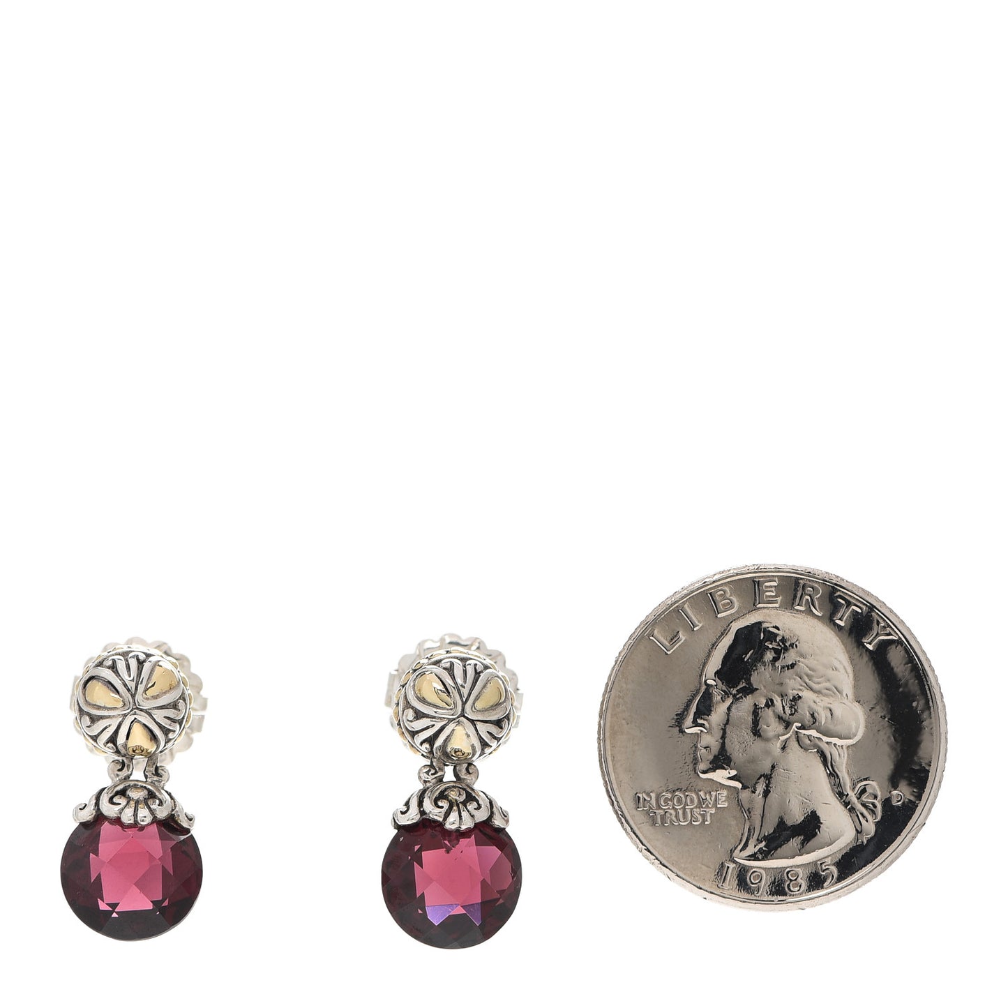 Sterling Silver 18K Yellow Gold Rhodolite Garnet Drop Earrings