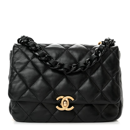 Chanel Lambskin Quilted Small Lacquered Chain Flap Black 1 of 10