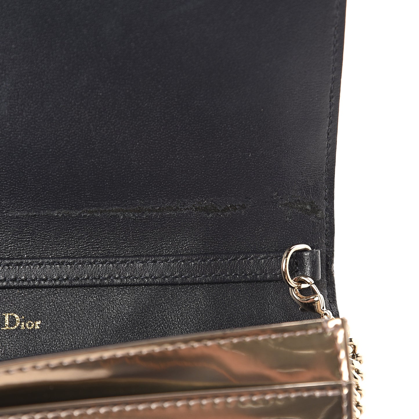 Metallic Patent Micro-Cannage Diorama Wallet on Chain Pouch Gold
