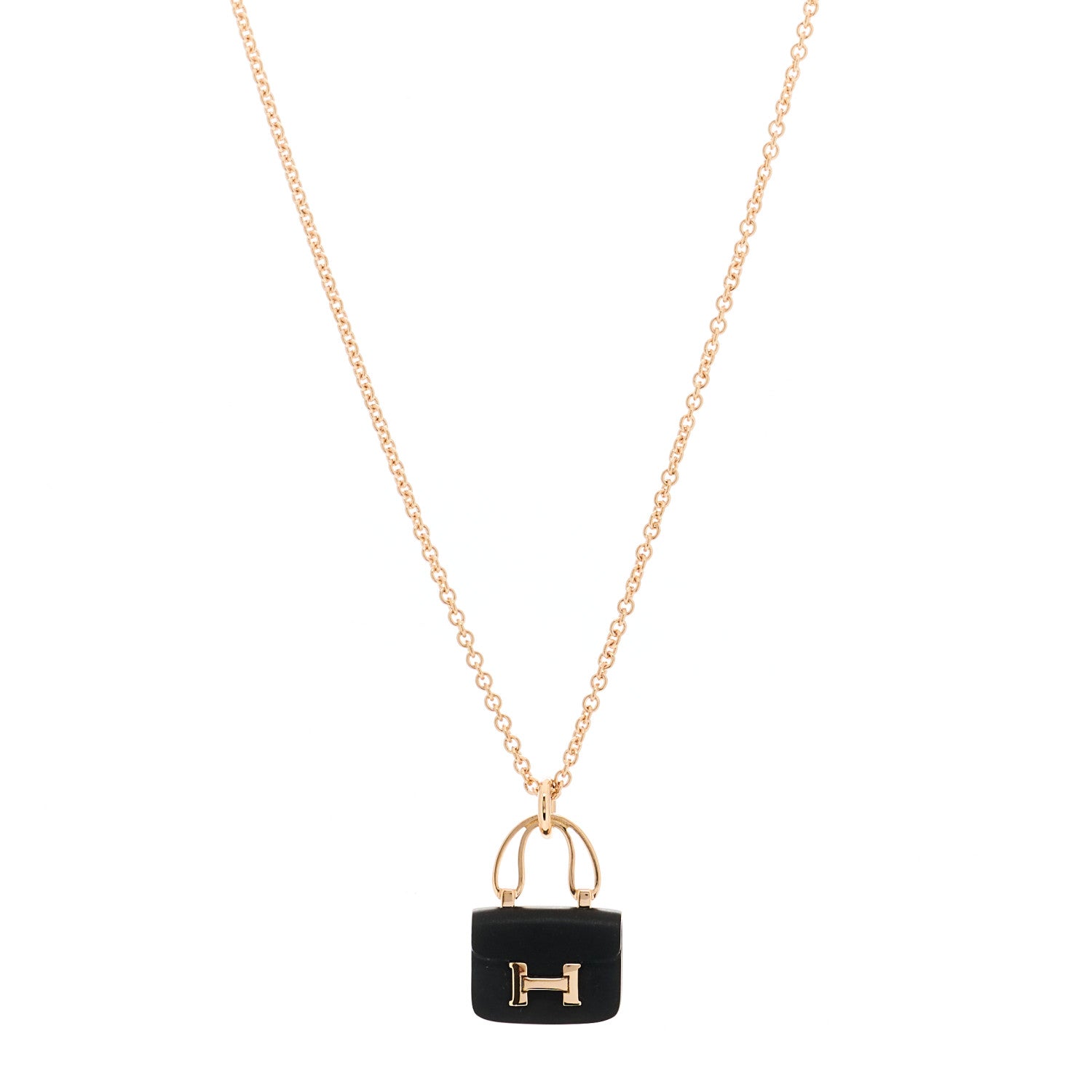 Hermes 18K Rose Gold Black Jade Constance Amulettes Pendant Necklace 1 of 4