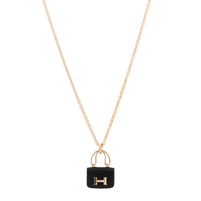 Hermes 18K Rose Gold Black Jade Constance Amulettes Pendant Necklace 1 of 4