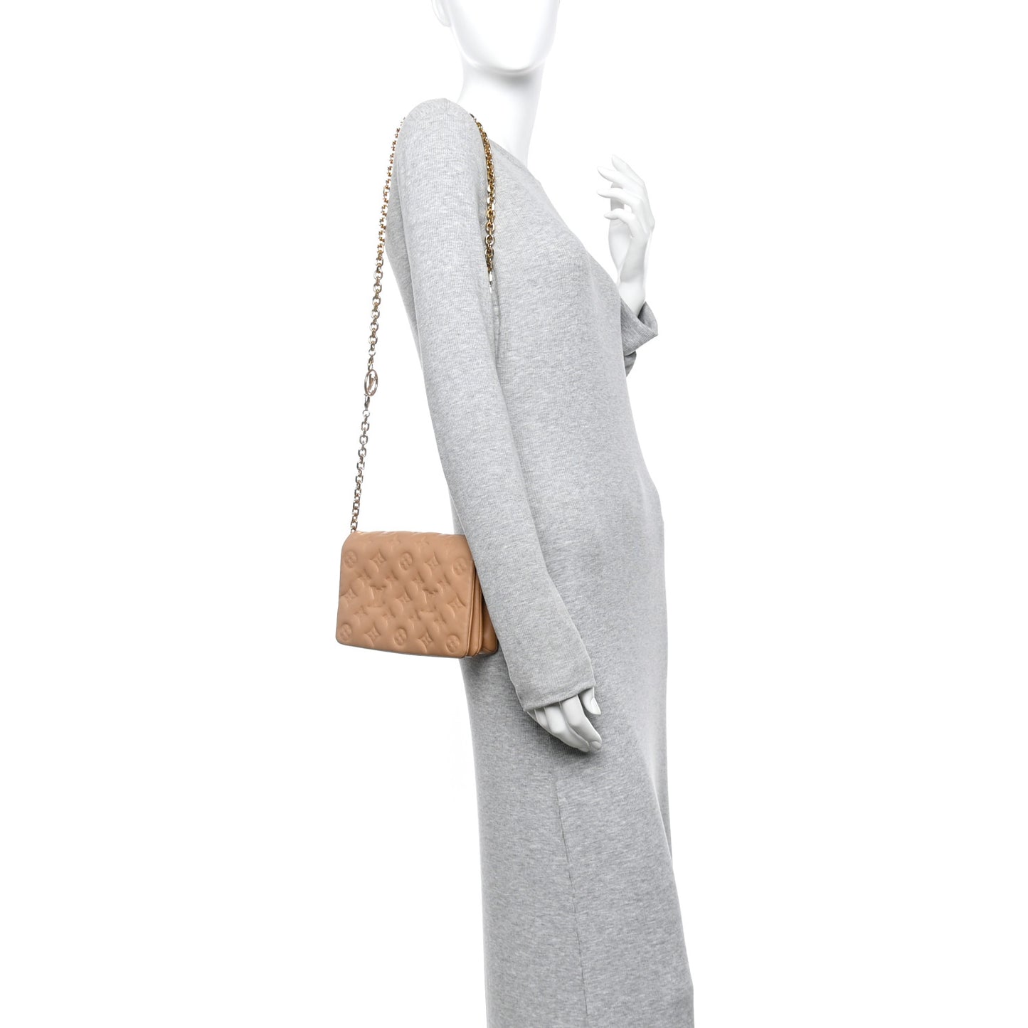 Lambskin Embossed Monogram Pochette Coussin Camel
