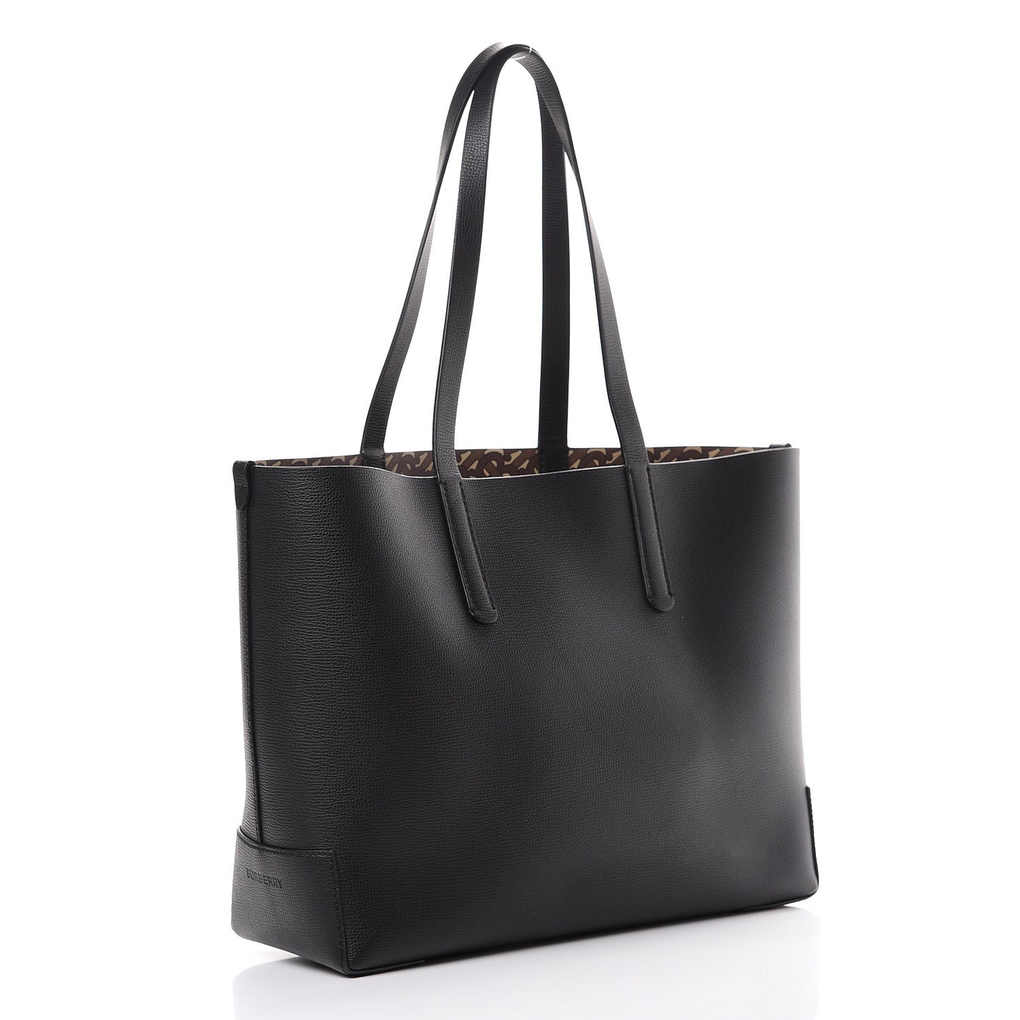 Calfskin TB Motif Embossed Medium Tote Black