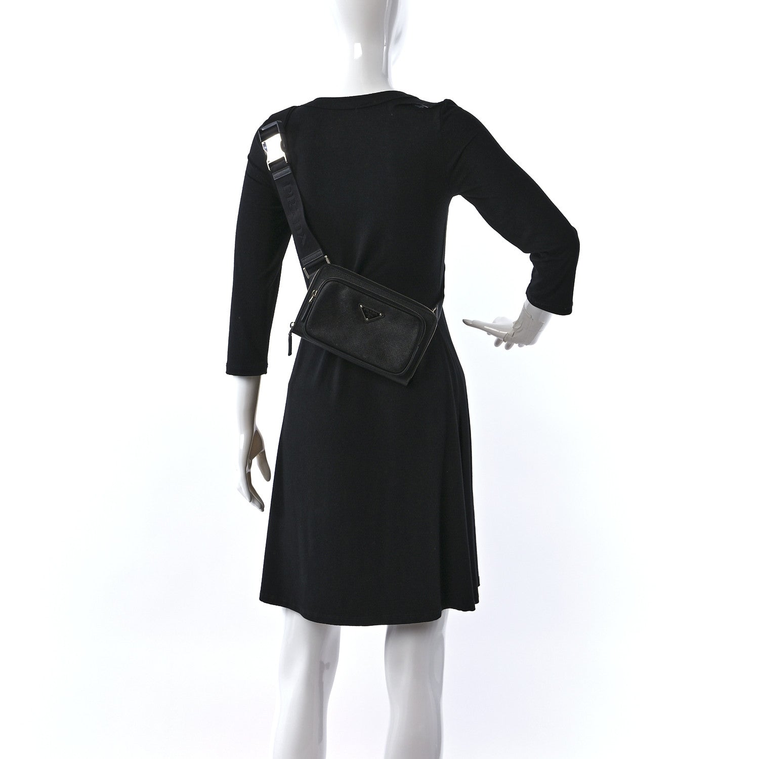 Prada Saffiano Travel Double Zip Crossbody Belt Bag Black 2 of 9