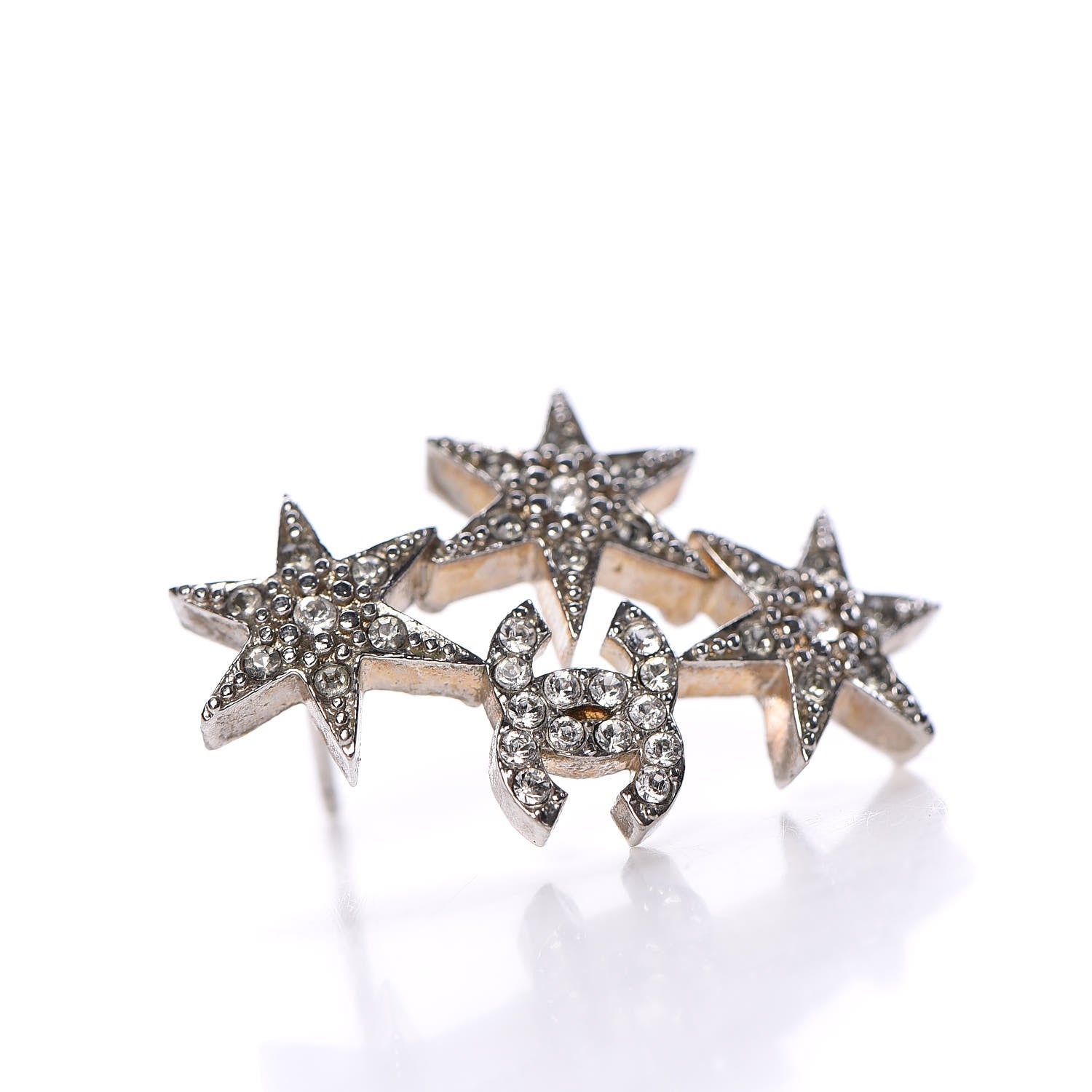 Chanel Crystal CC Star Earrings Silver 7 of 8