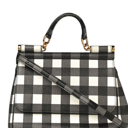 Dolce & Gabbana Dauphine Print Checker Medium Miss Sicily Satchel Black White 7 of 18