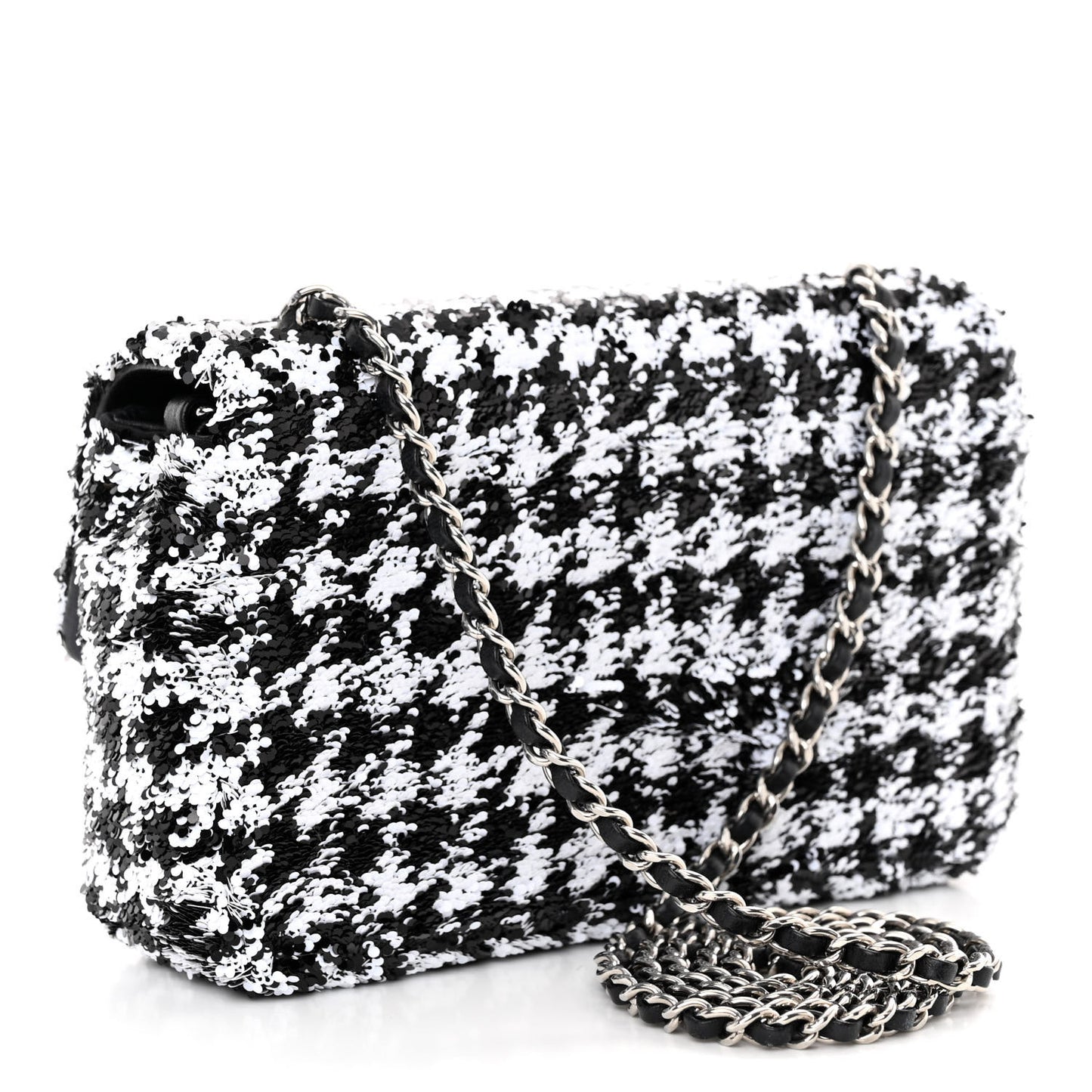 Sequin Mini Houndstooth Rectangular Flap Black White