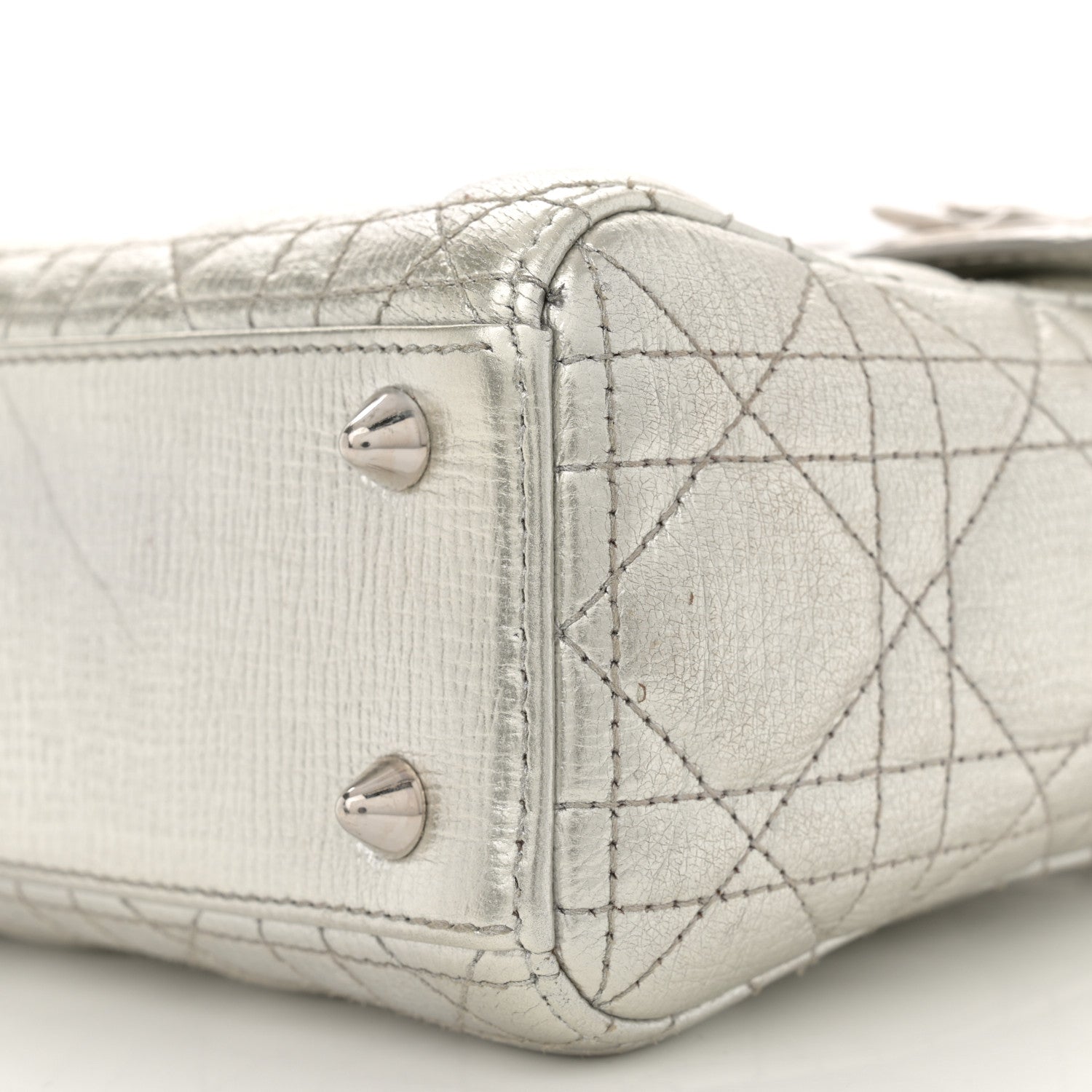 Christian Dior Metallic Grained Calfskin Cannage Small Lucky Badges My Lady Dior Silver 10 of 10