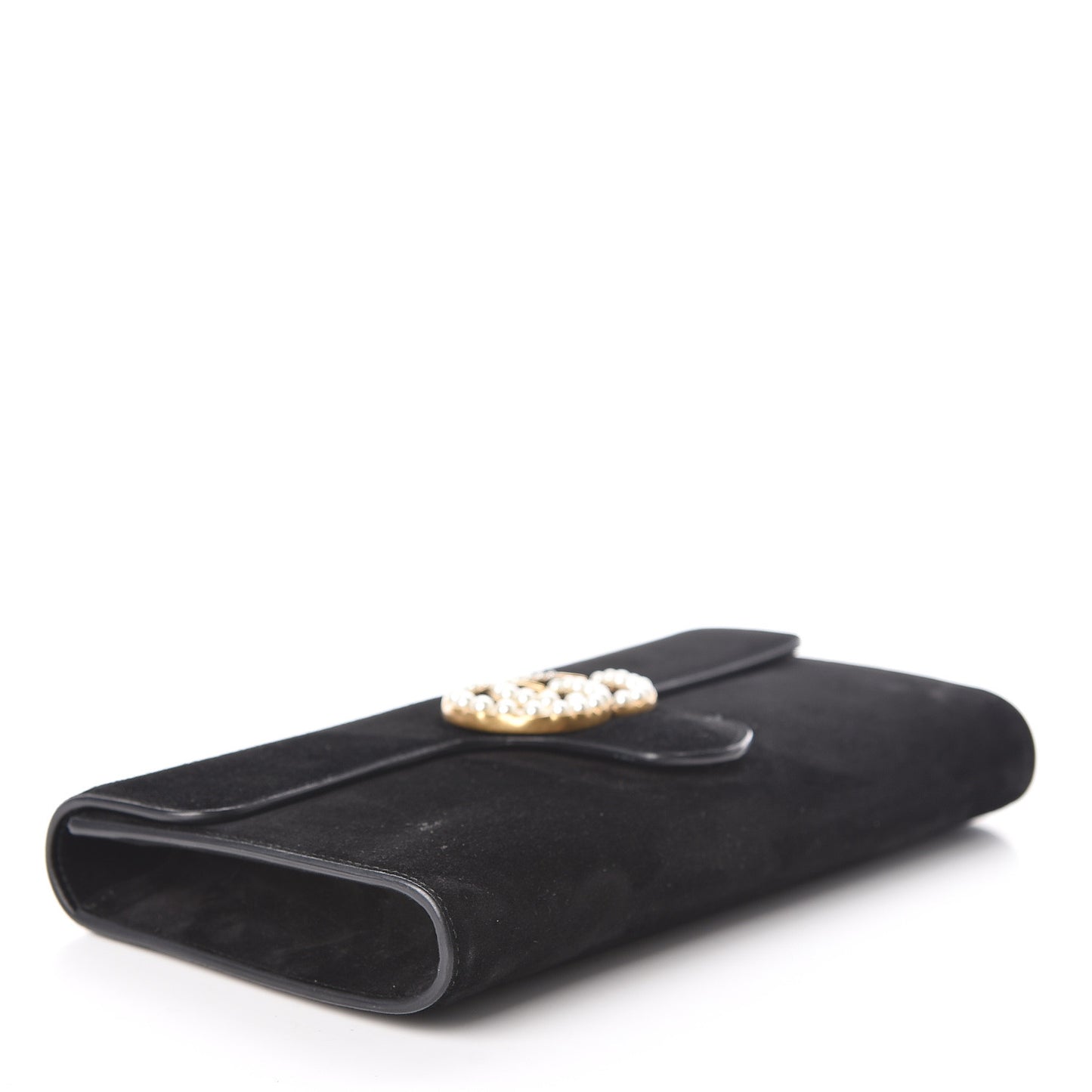 Suede Pearly GG Marmont Clutch Black