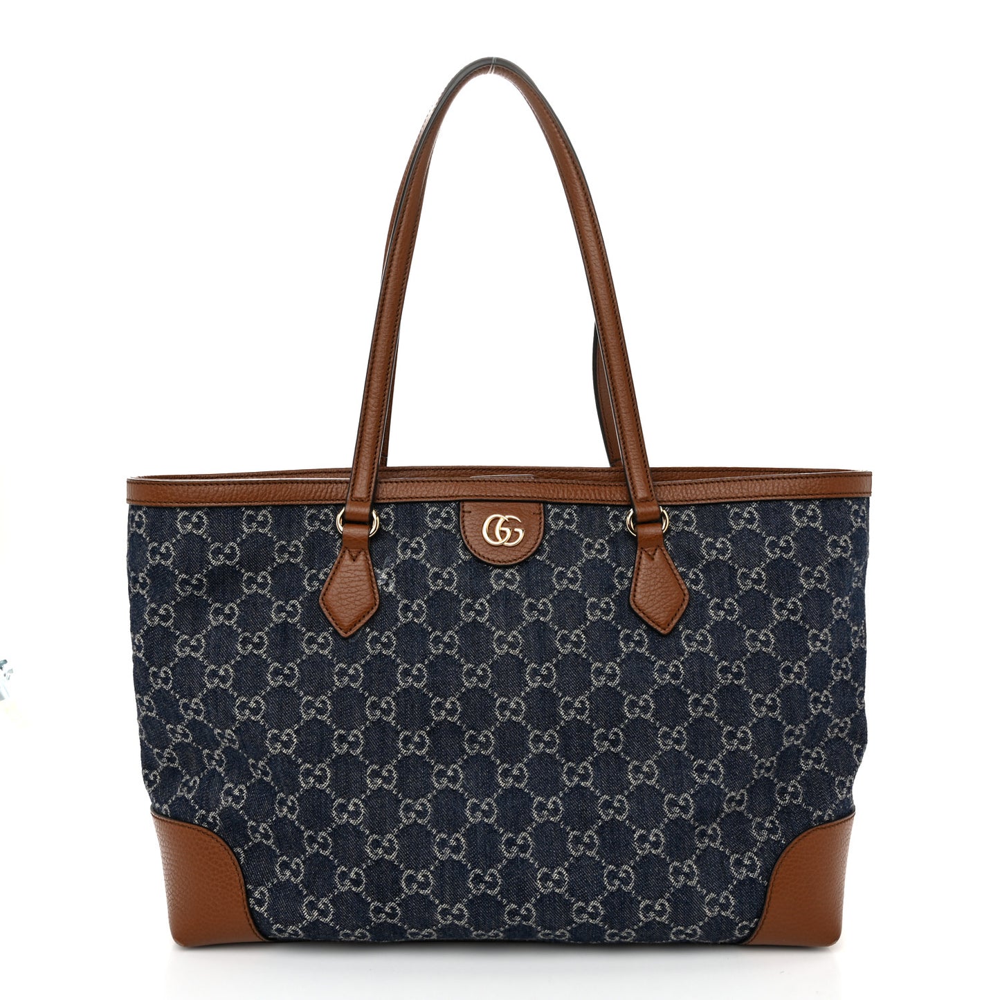 New Denim GG Monogram Medium Ophidia Shopping Tote Blue Tea Cuir