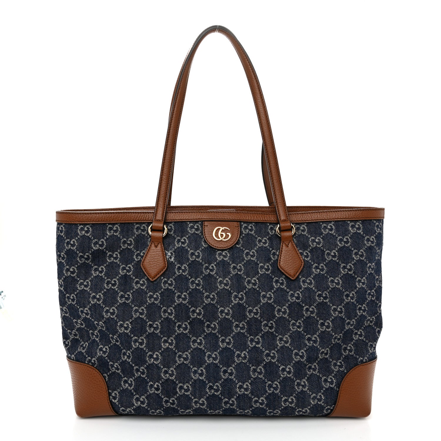 Gucci New Denim GG Monogram Medium Ophidia Shopping Tote Blue Tea Cuir 1 of 10