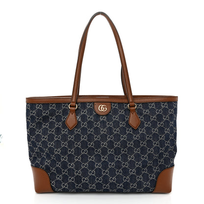 Gucci New Denim GG Monogram Medium Ophidia Shopping Tote Blue Tea Cuir 1 of 10